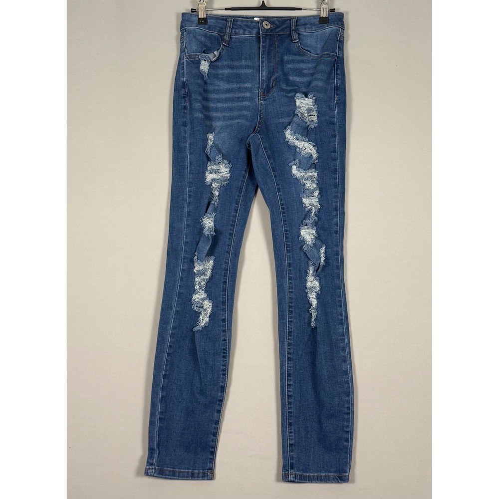 rue21 Skinny Jeans Women Size 6 Blue Excellent Distressed High Rise Shredded
